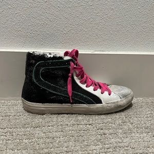 Golden Goose Slides - Pink, Black, White Sequin Sneaker